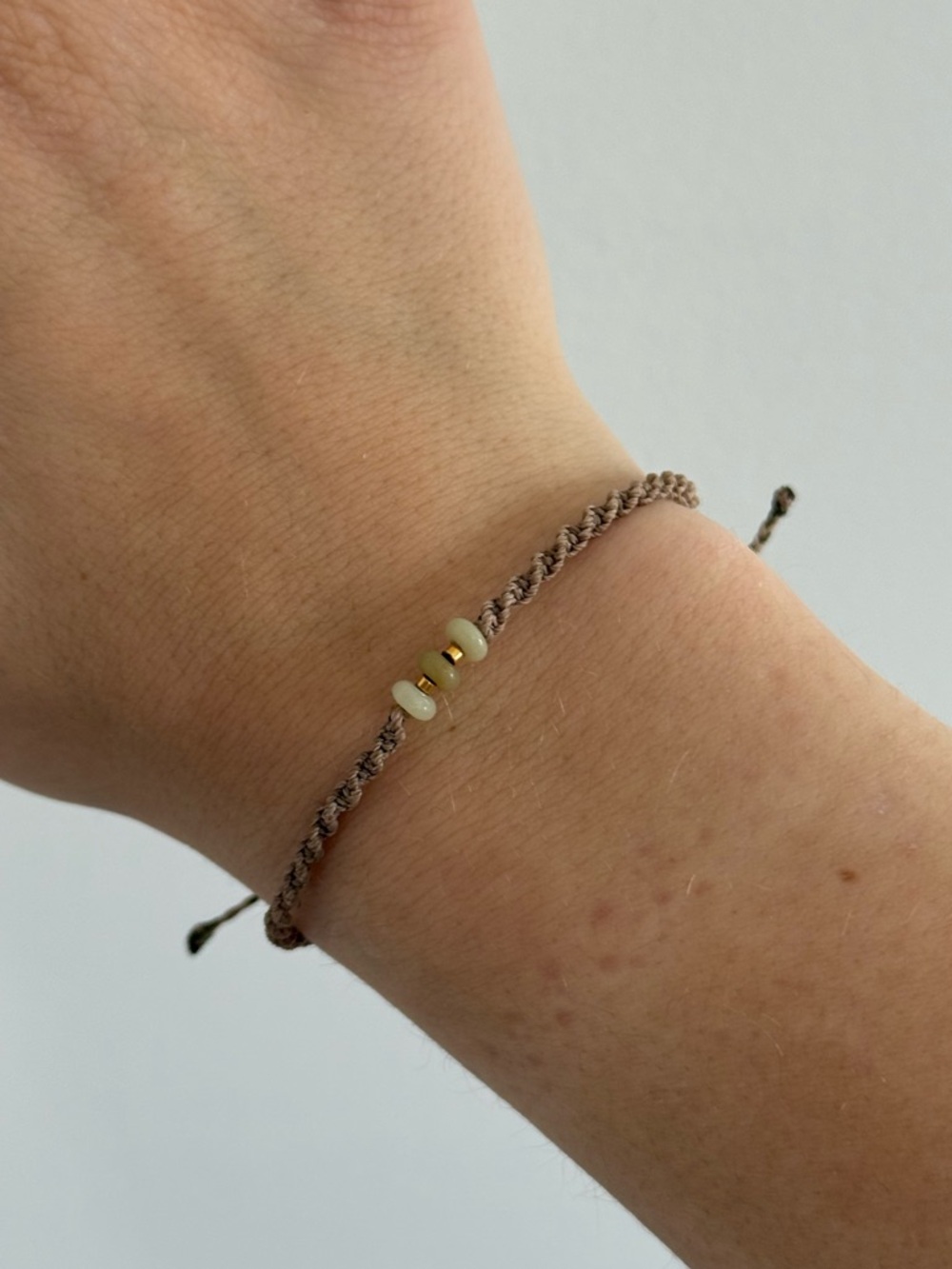 Micro Macrame Bracelet, Brown and Green With Green Beads